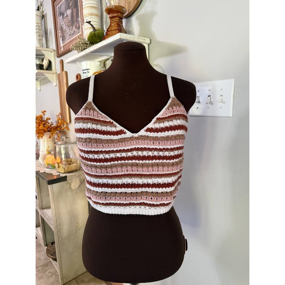 Hollister Knit Cami Size L Multi-Color Striped Boho Cropped Tank Top Y2K retro